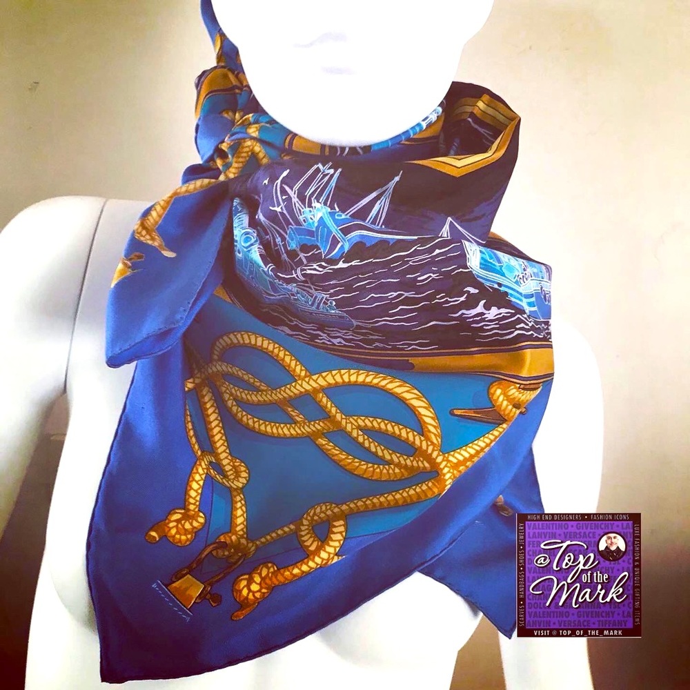 *SOLD* HERMÈS RETOUR de PÊCHE 1987 Vintage 90cm Silk MINT